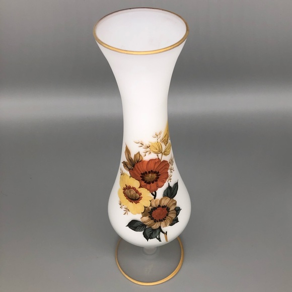 Vintage Italian Frosted Glass Slender Vase with Gold Lined Rim - Picture 3 of 9